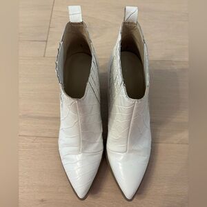 Marc Fisher White Croc-Embossed Ankle Boots